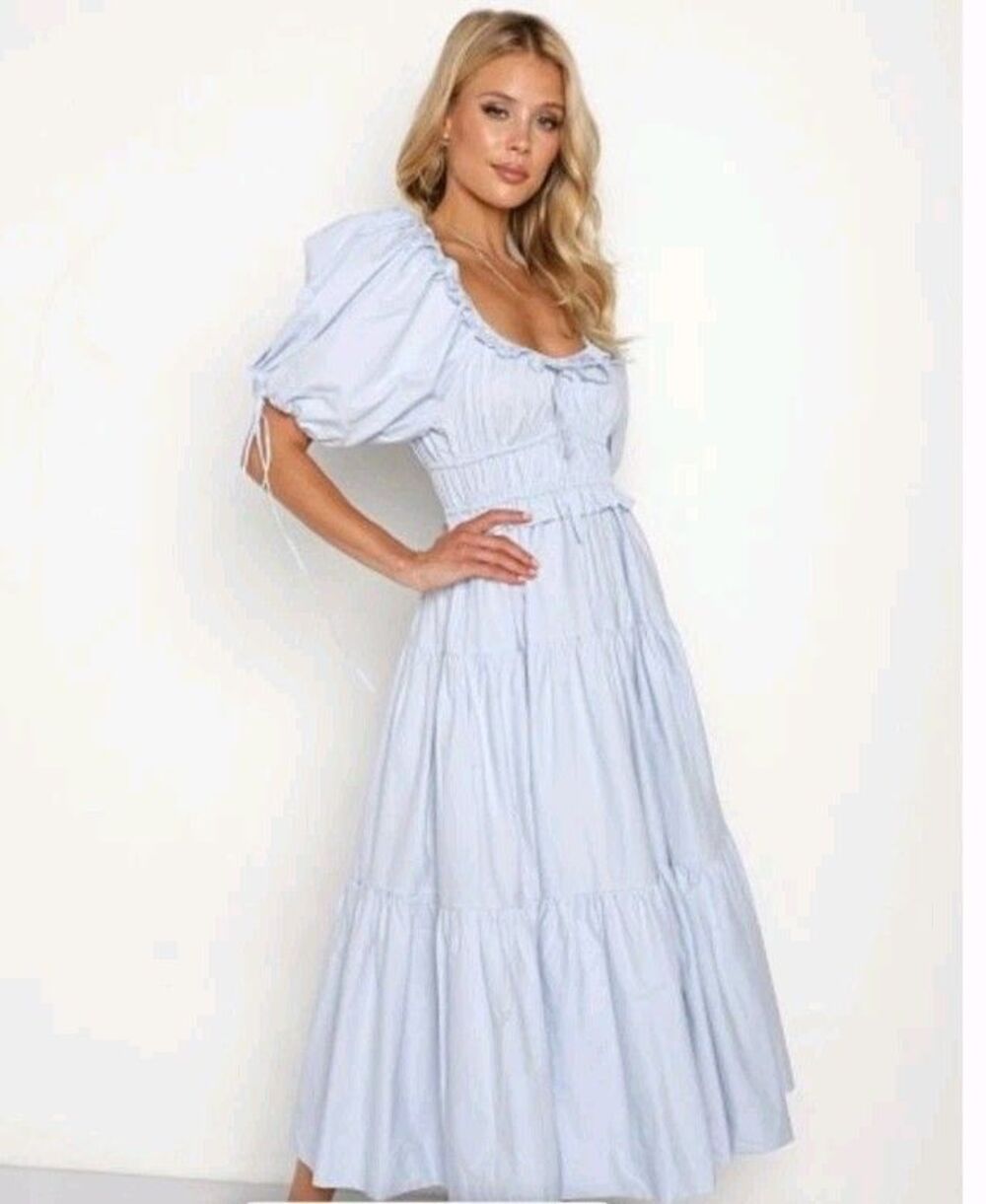 En Saison Poplin Tiered Midi Dress Puff Sleeves Cottagecore Cotton Small B25.1 - Picture 14 of 14